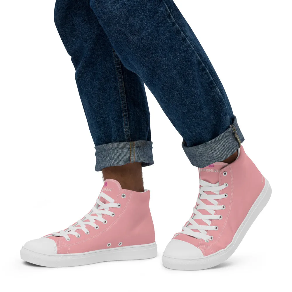 Light Pink Men's Sneakers, Modern Minimalist Best Solid Color Canvas High Top Shoes For Men