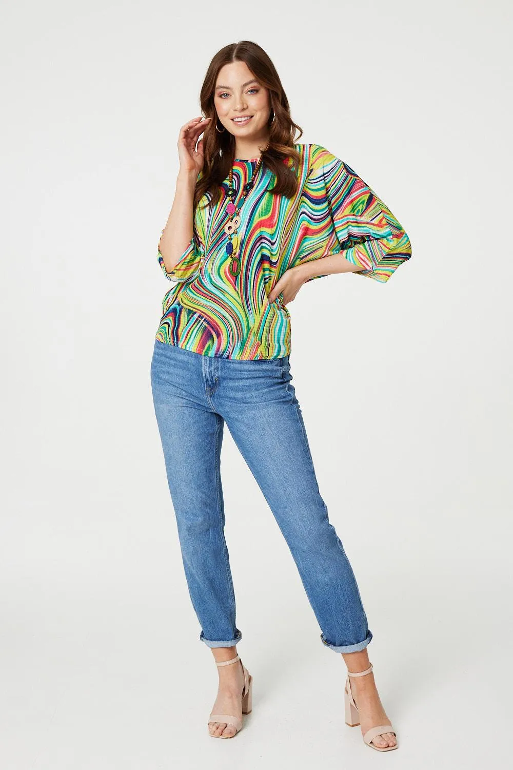 Marbled Batwing Top with Necklace