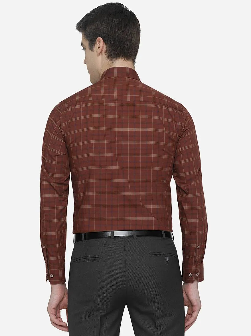 Maroon & Golden Checked Slim Fit Formal Shirt | JadeBlue