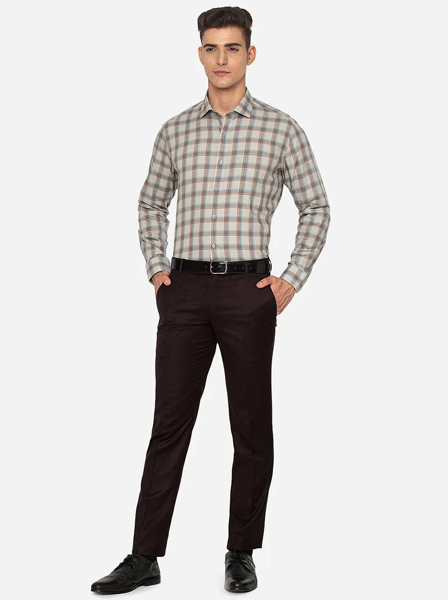 Maroon & Grey Checked Slim Fit Formal Shirt | JadeBlue