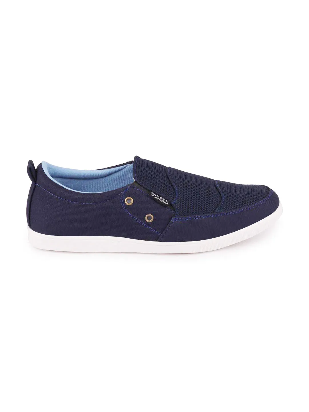 Men Blue Casual Canvas Slip-On Loafers