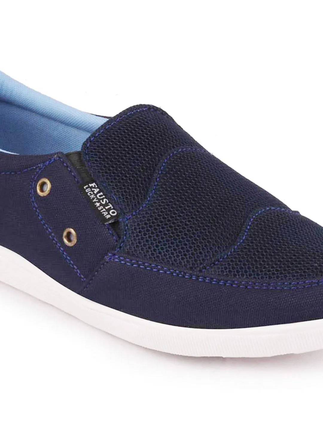 Men Blue Casual Canvas Slip-On Loafers