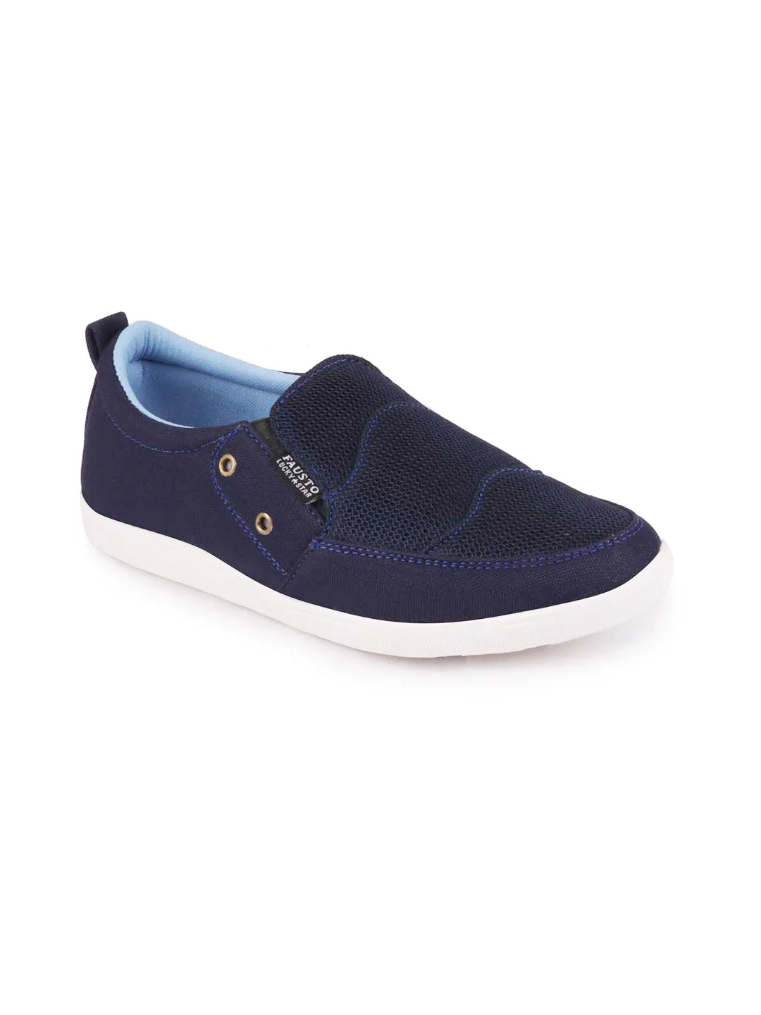 Men Blue Casual Canvas Slip-On Loafers