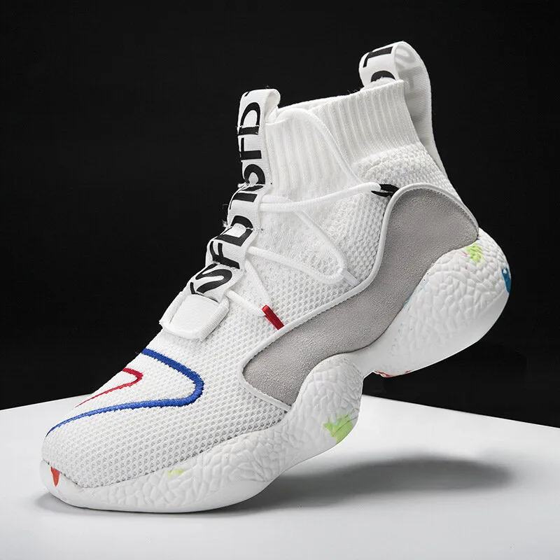 Men Breathable Flying Woven Socks Sneakers High Top Running Shoes Casual Walking Shoes