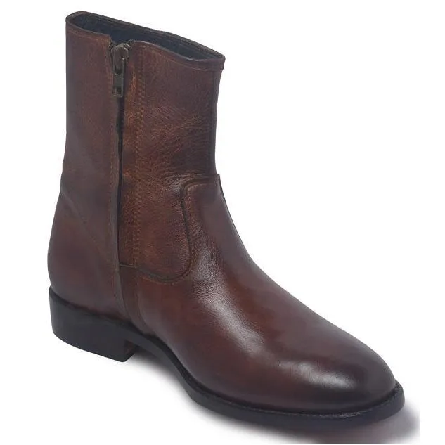 Men Brown Zipper Ankle Genuine Leather Boots