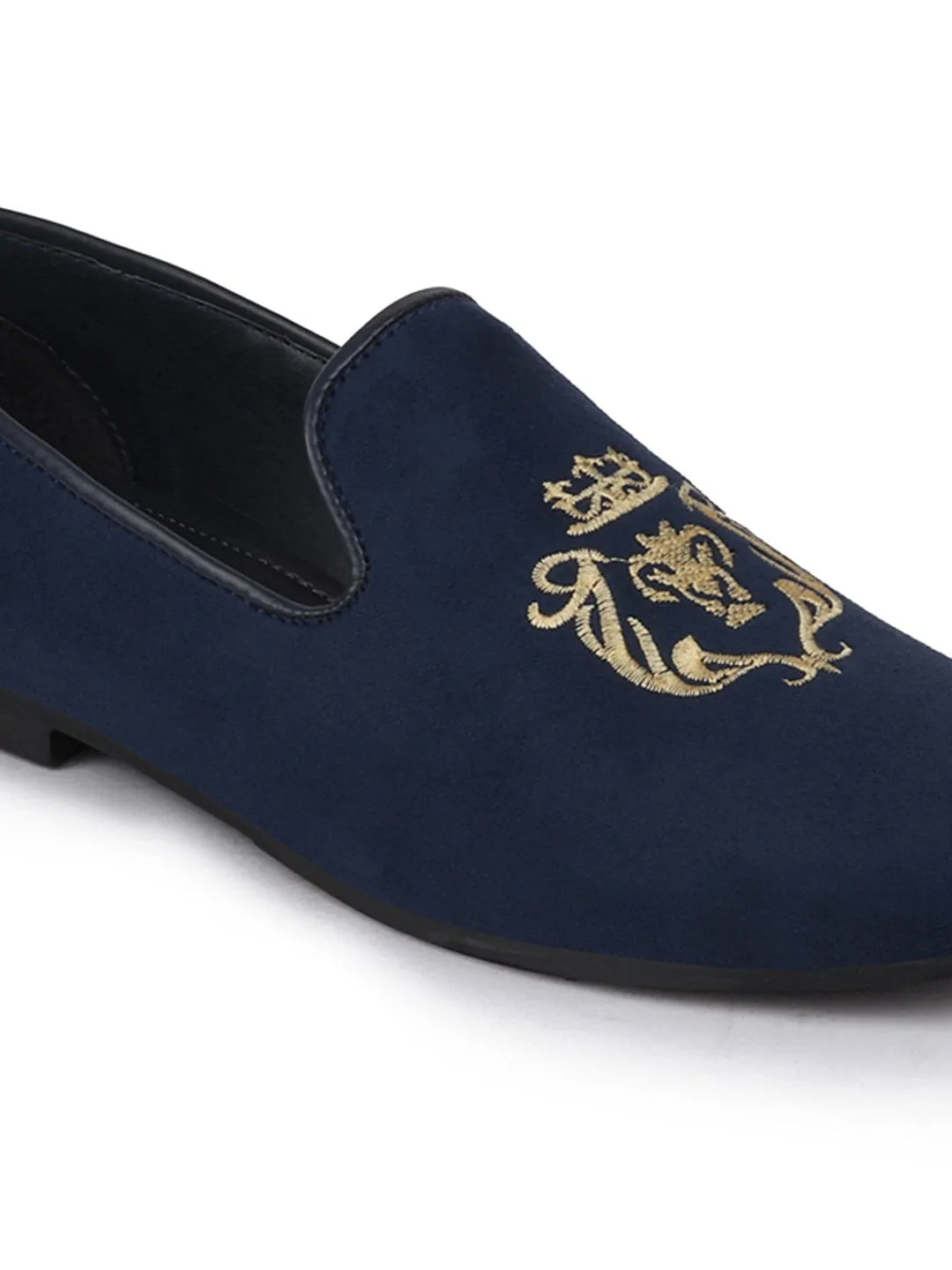 Men Ethnic Navy Blue Party Slip On Loafers