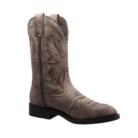 Men's 11"Round Toe Stonewashed Pull On Western Brown Leather Boots