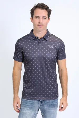 Mens Performance Fabric Print Charcoal Polo