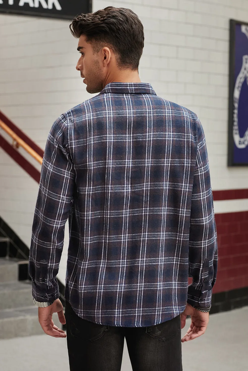 Men's Plaid Print Button Up Long Sleeve Shirt