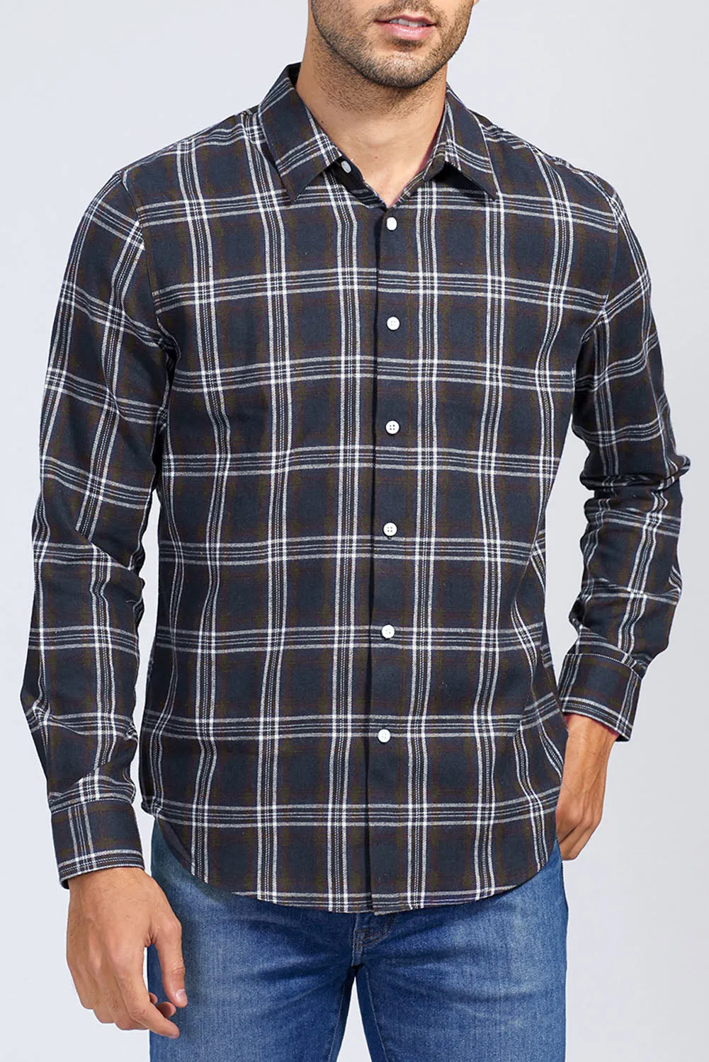 Men's Plaid Print Button Up Long Sleeve Shirt