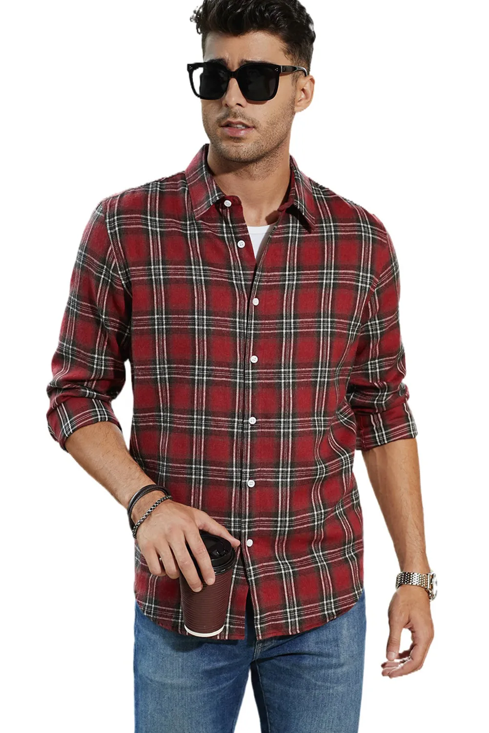 Men's Plaid Print Button Up Long Sleeve Shirt