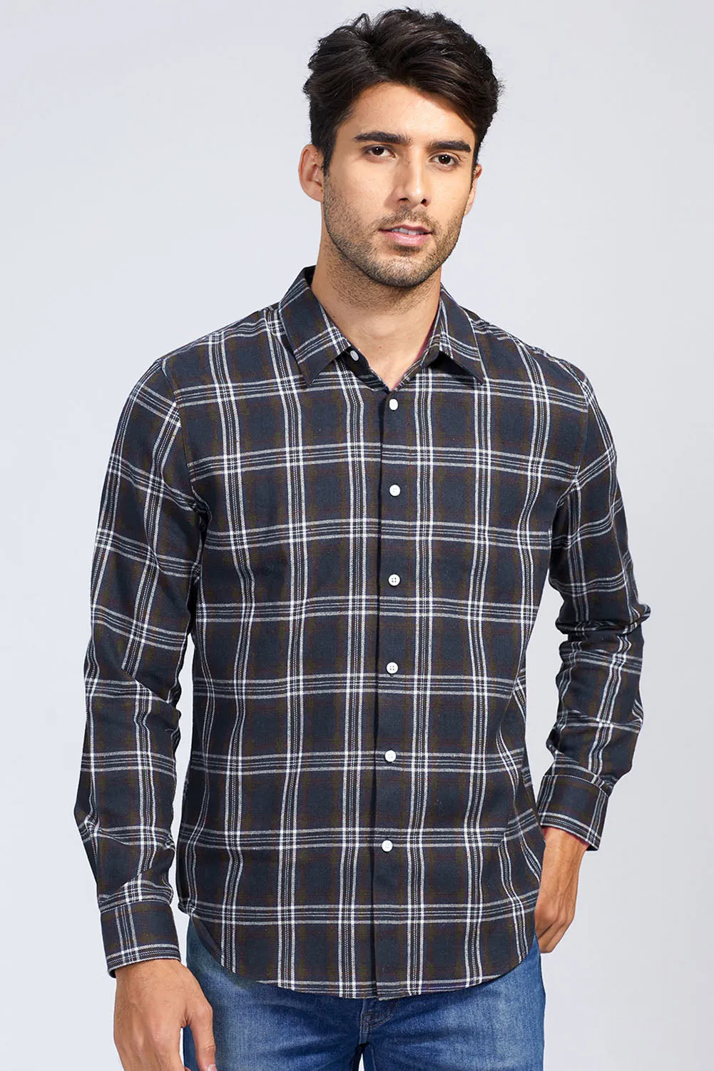 Men's Plaid Print Button Up Long Sleeve Shirt