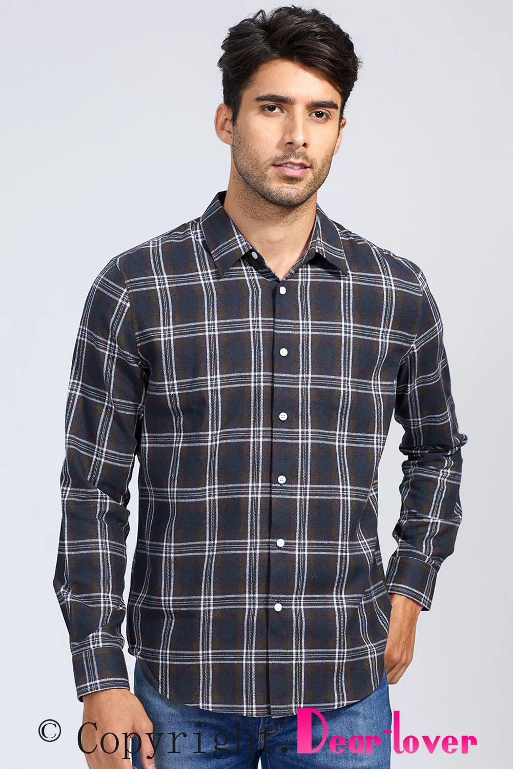 Men's Plaid Print Button Up Long Sleeve Shirt