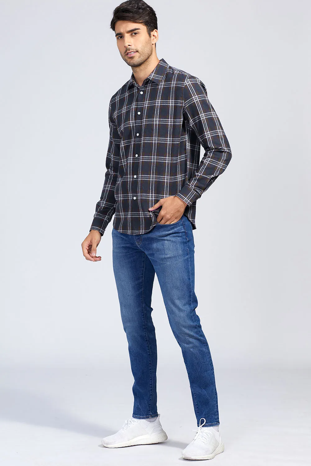 Men's Plaid Print Button Up Long Sleeve Shirt