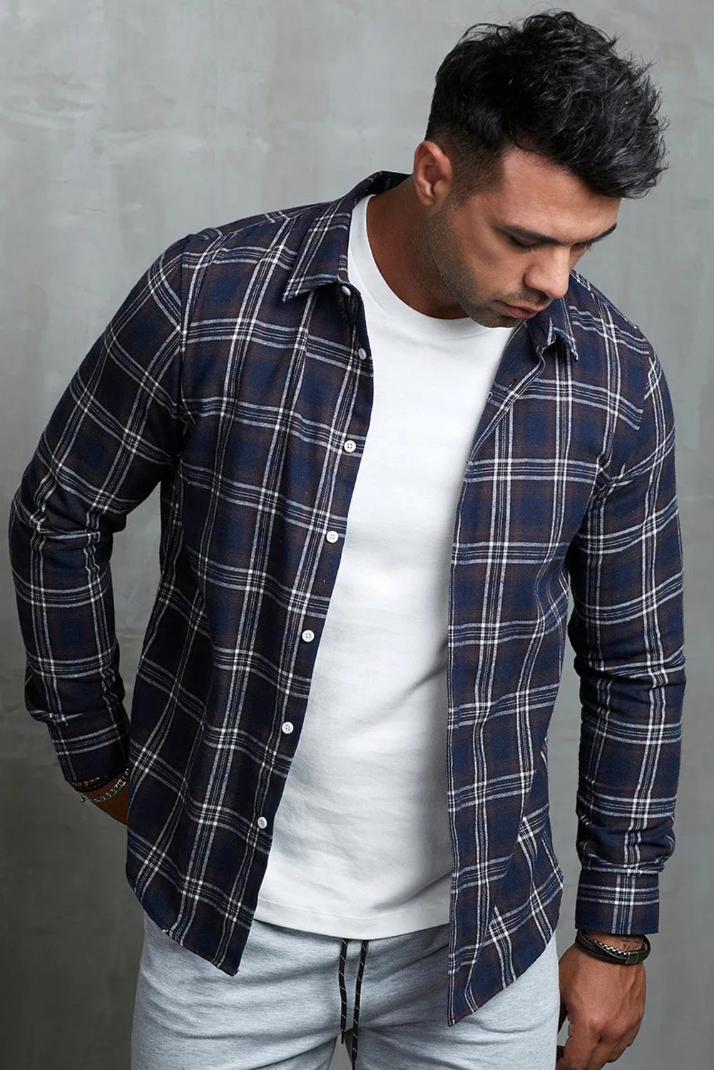 Men's Plaid Print Button Up Long Sleeve Shirt