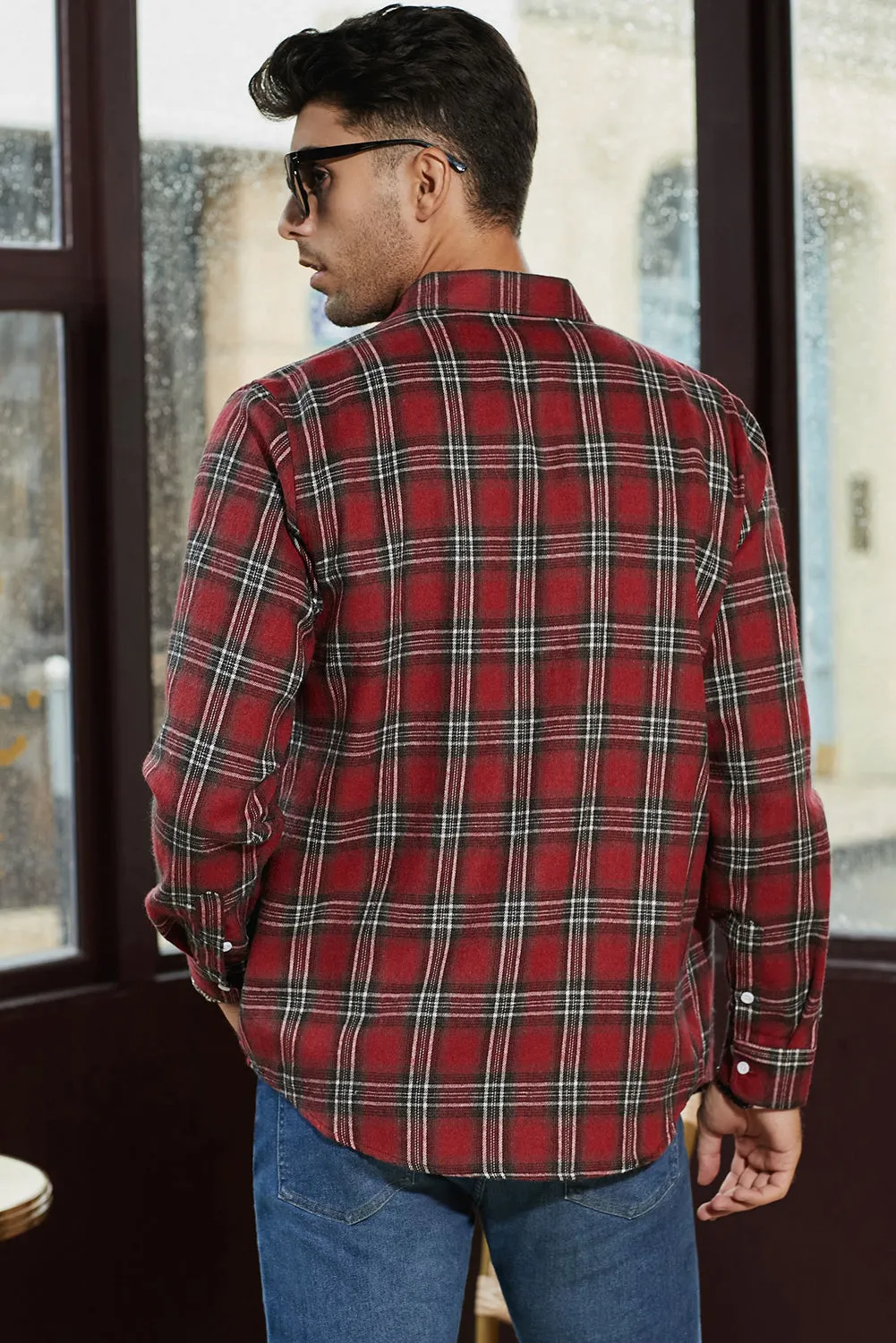 Men's Plaid Print Button Up Long Sleeve Shirt