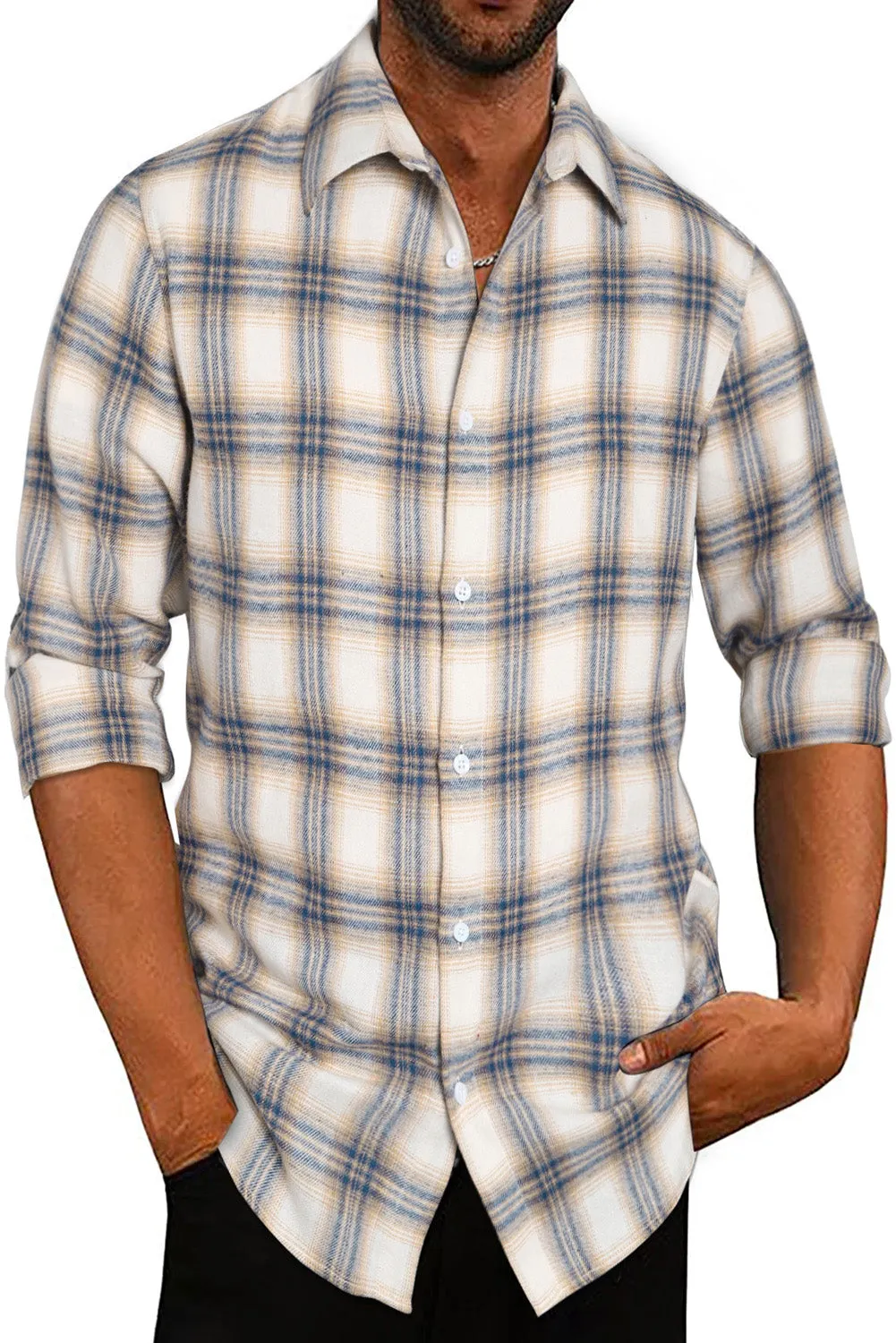 Men's Plaid Print Button Up Long Sleeve Shirt