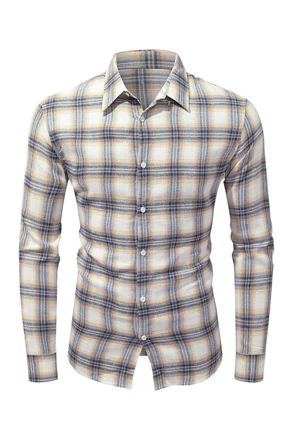 Men's Plaid Print Button Up Long Sleeve Shirt