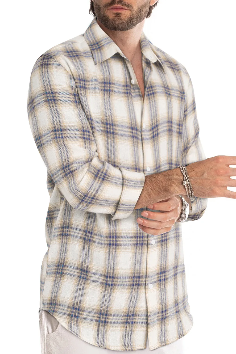 Men's Plaid Print Button Up Long Sleeve Shirt