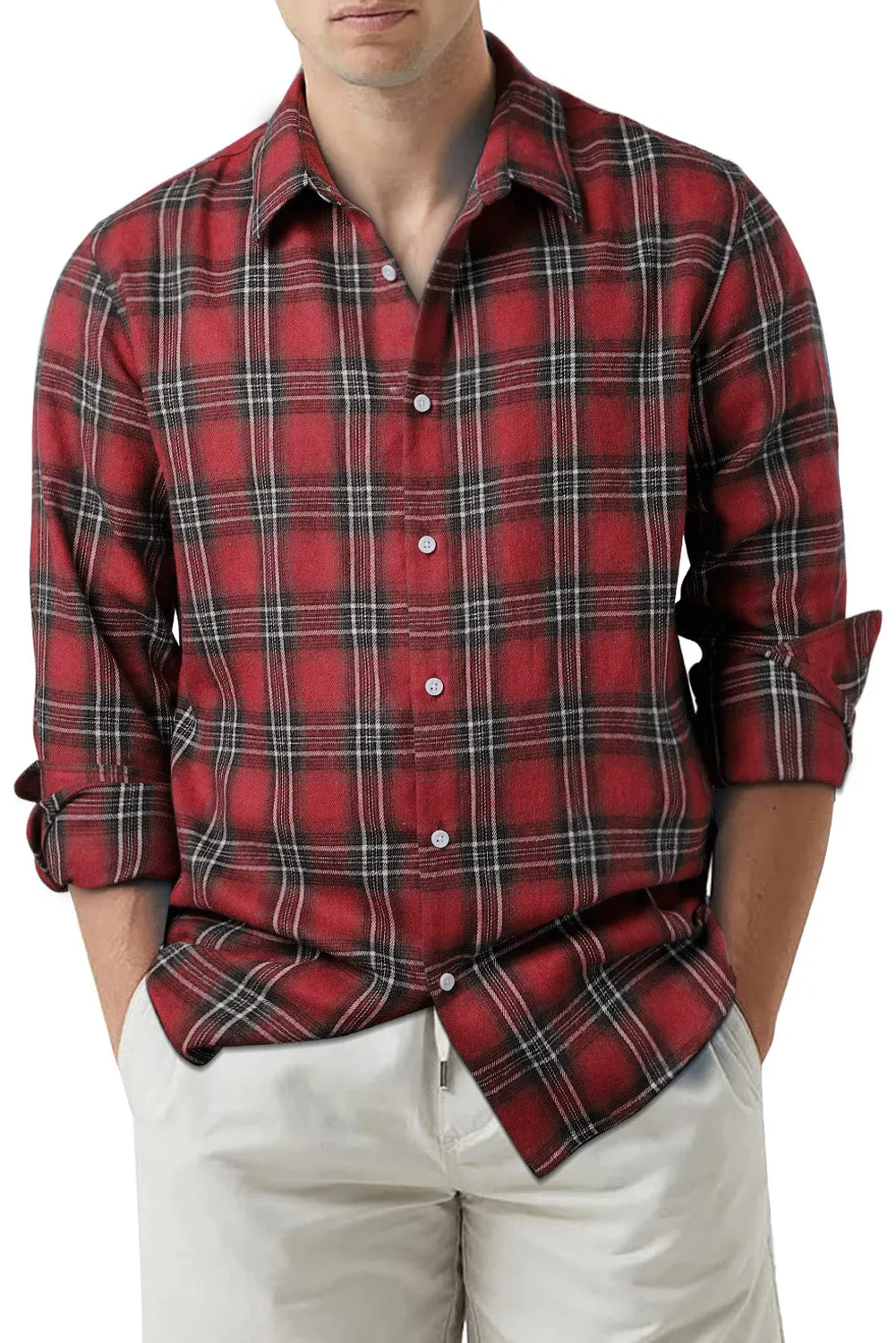 Men's Plaid Print Button Up Long Sleeve Shirt