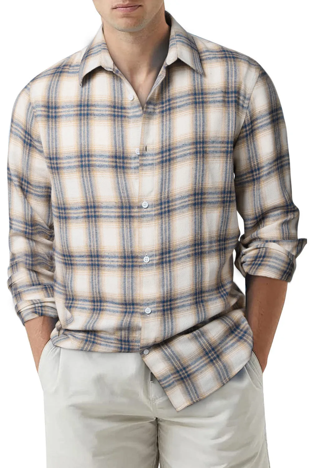 Men's Plaid Print Button Up Long Sleeve Shirt