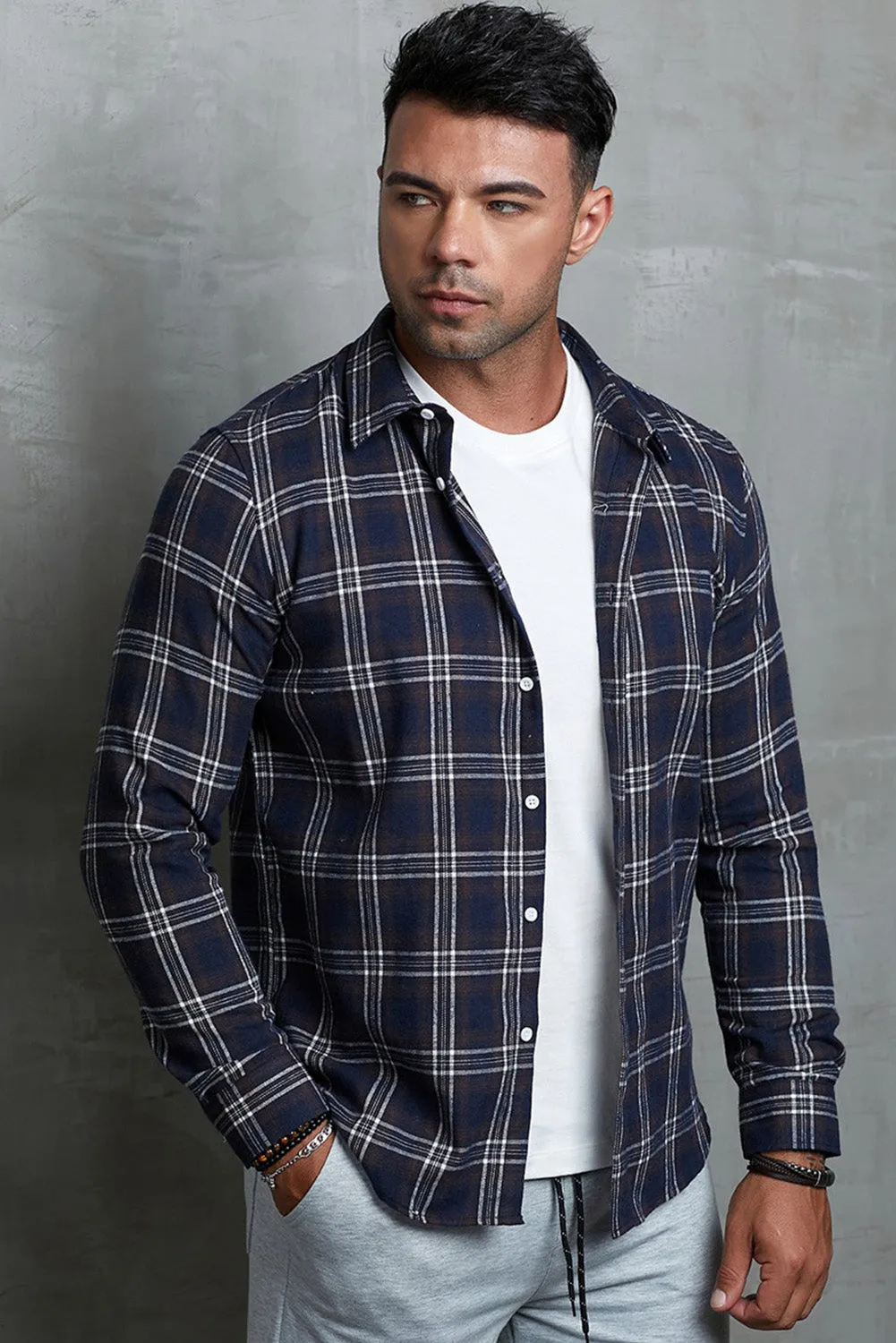 Men's Plaid Print Button Up Long Sleeve Shirt