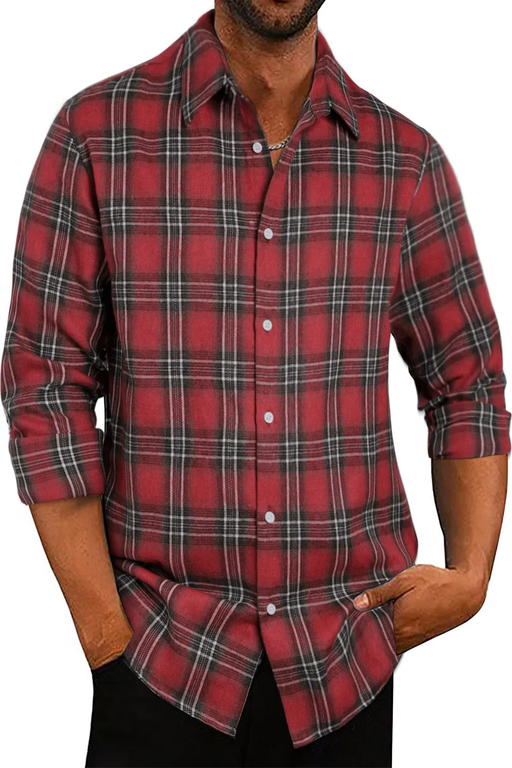 Men's Plaid Print Button Up Long Sleeve Shirt