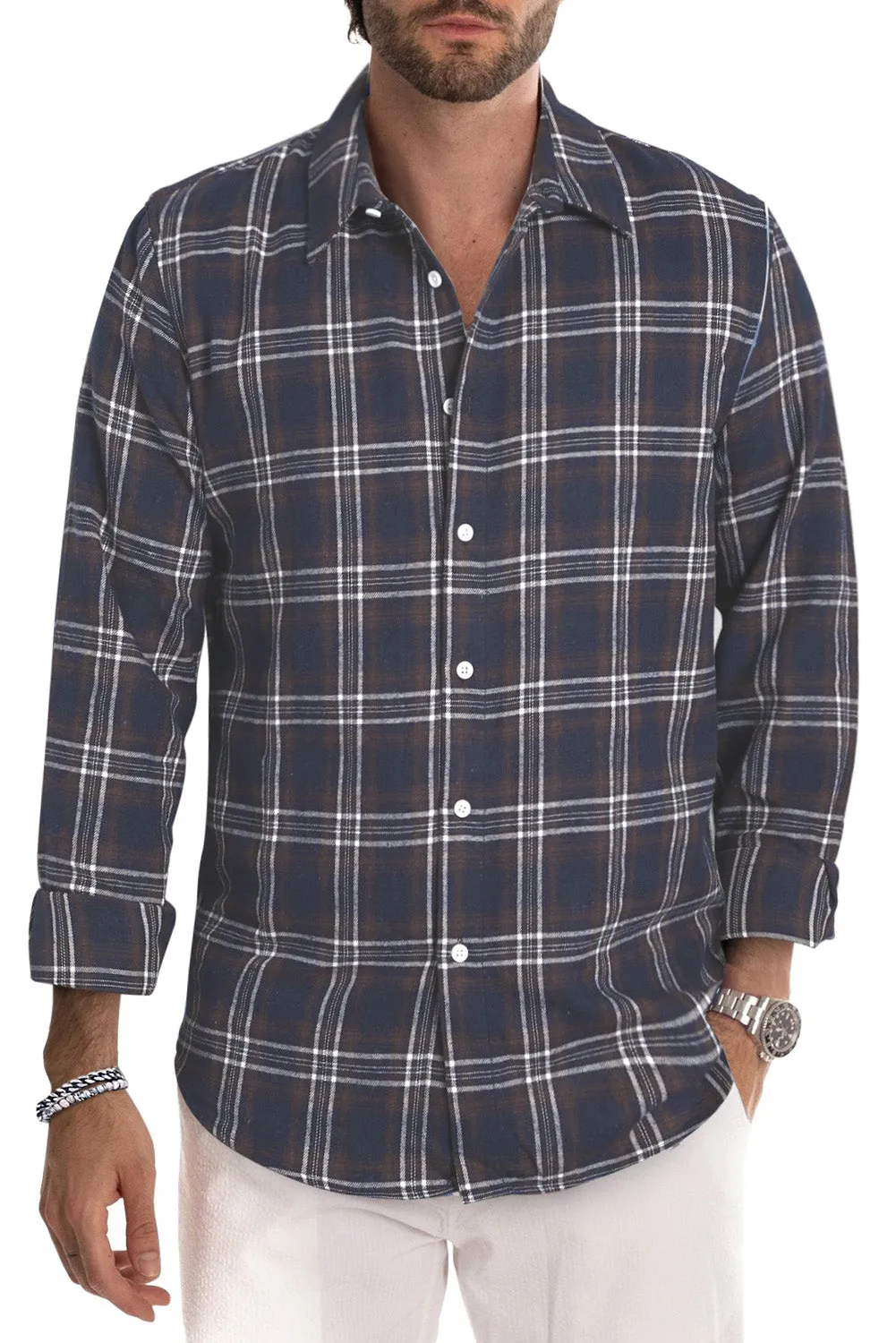 Men's Plaid Print Button Up Long Sleeve Shirt