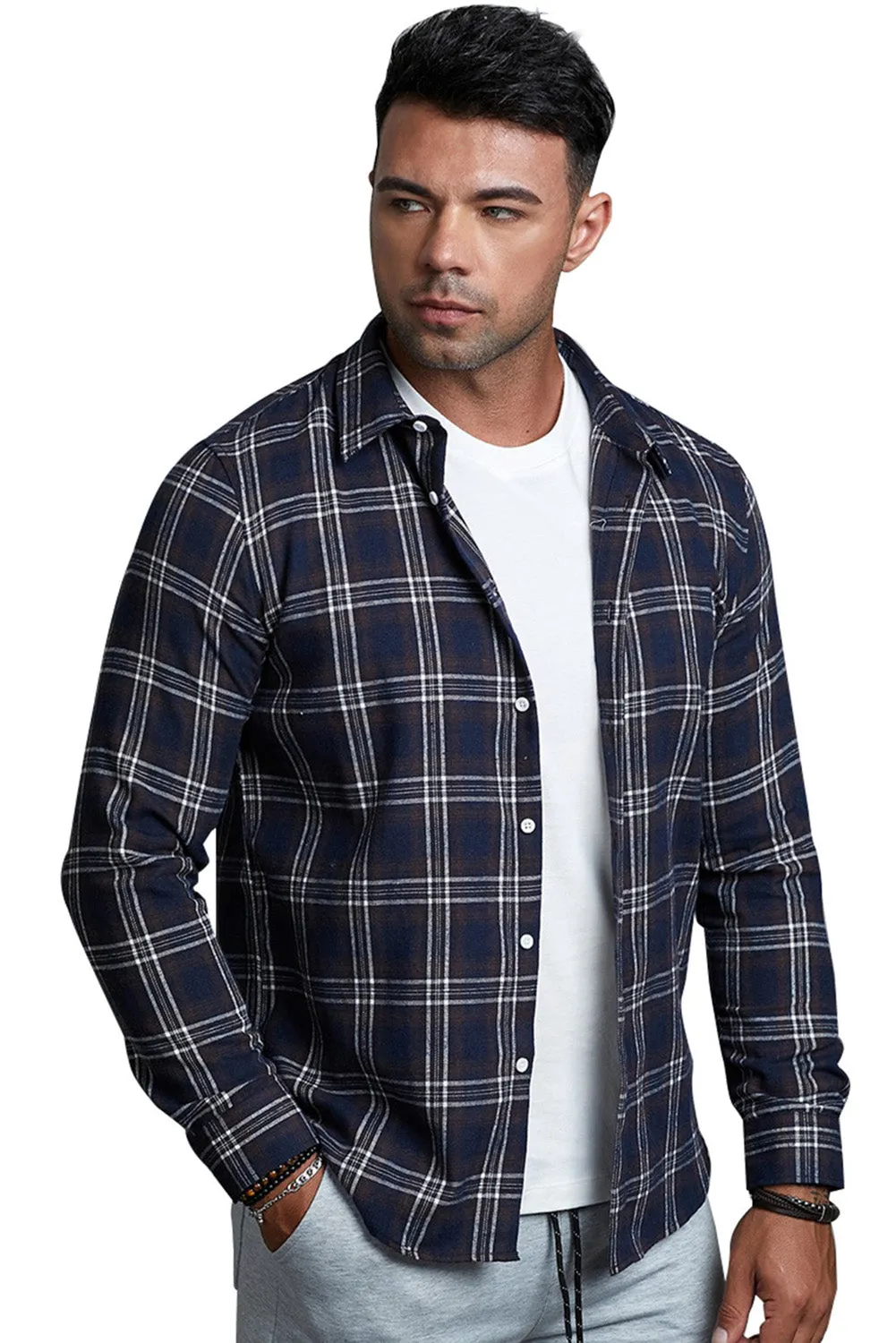 Men's Plaid Print Button Up Long Sleeve Shirt