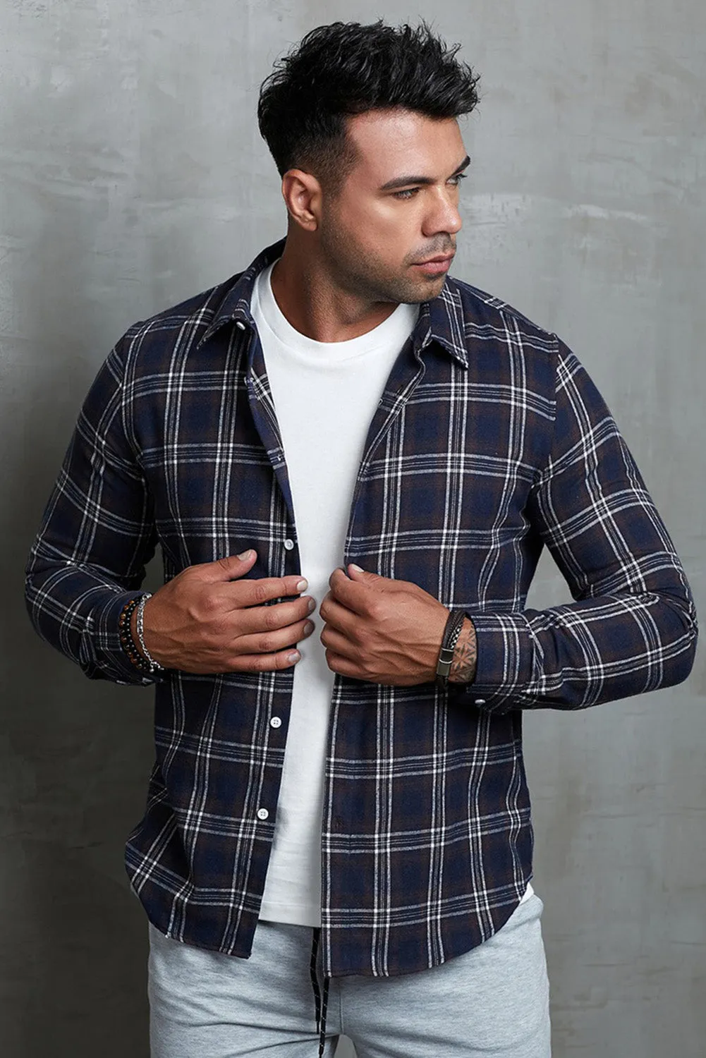 Men's Plaid Print Button Up Long Sleeve Shirt