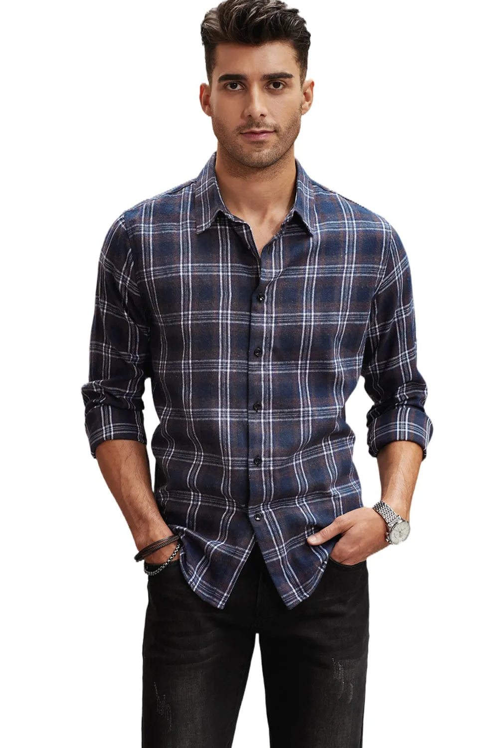 Men's Plaid Print Button Up Long Sleeve Shirt