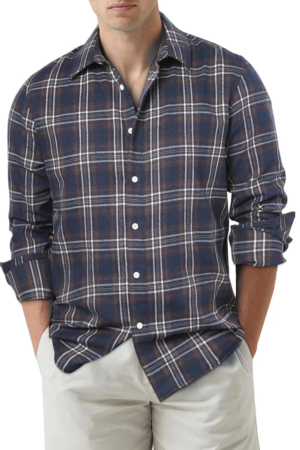 Men's Plaid Print Button Up Long Sleeve Shirt