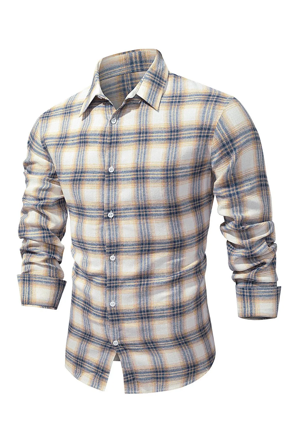 Men's Plaid Print Button Up Long Sleeve Shirt