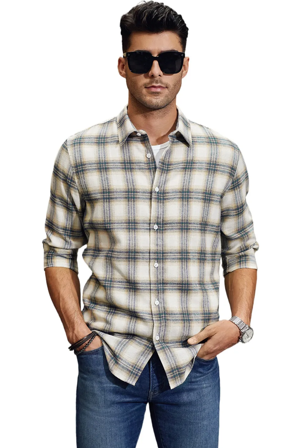 Men's Plaid Print Button Up Long Sleeve Shirt