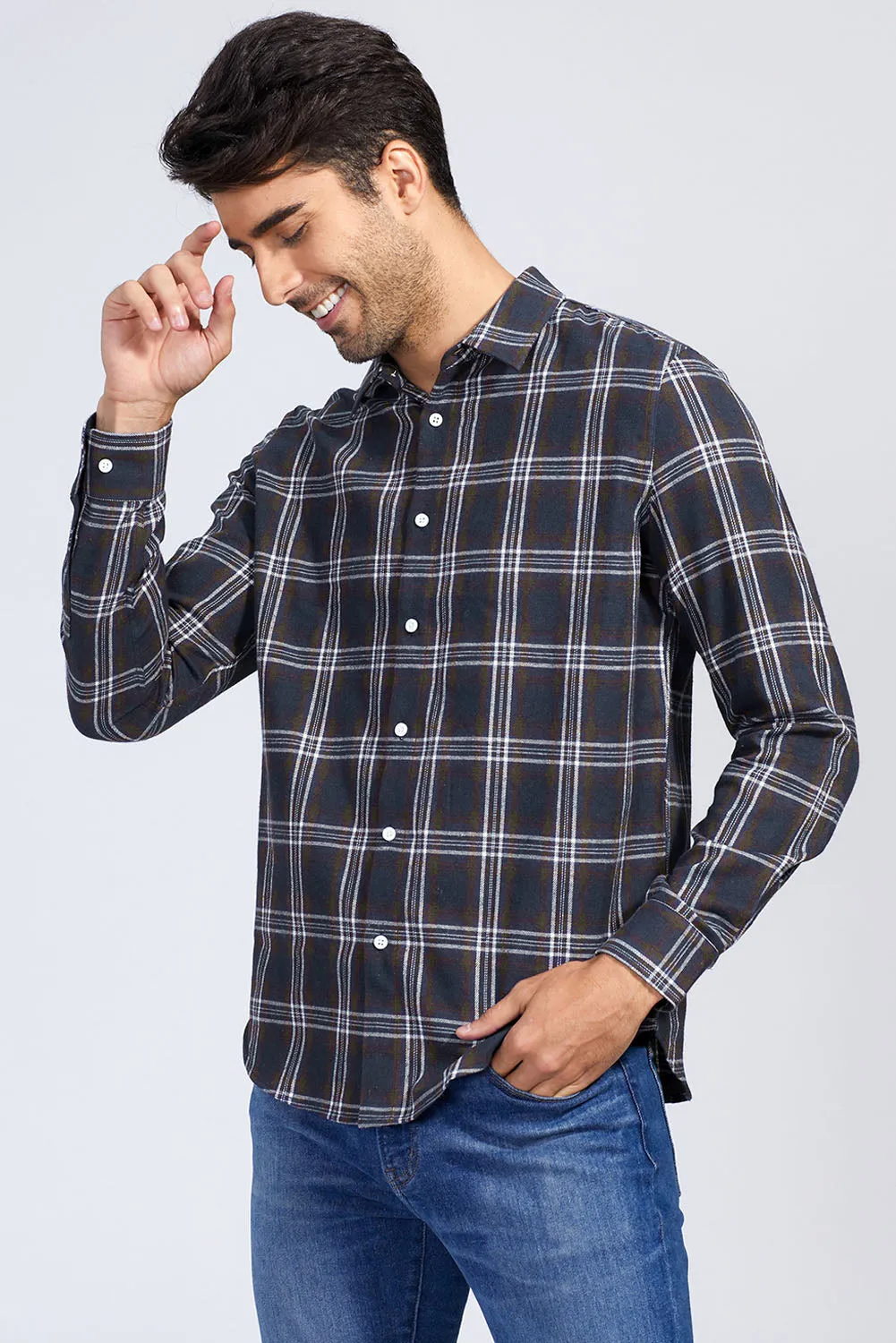 Men's Plaid Print Button Up Long Sleeve Shirt