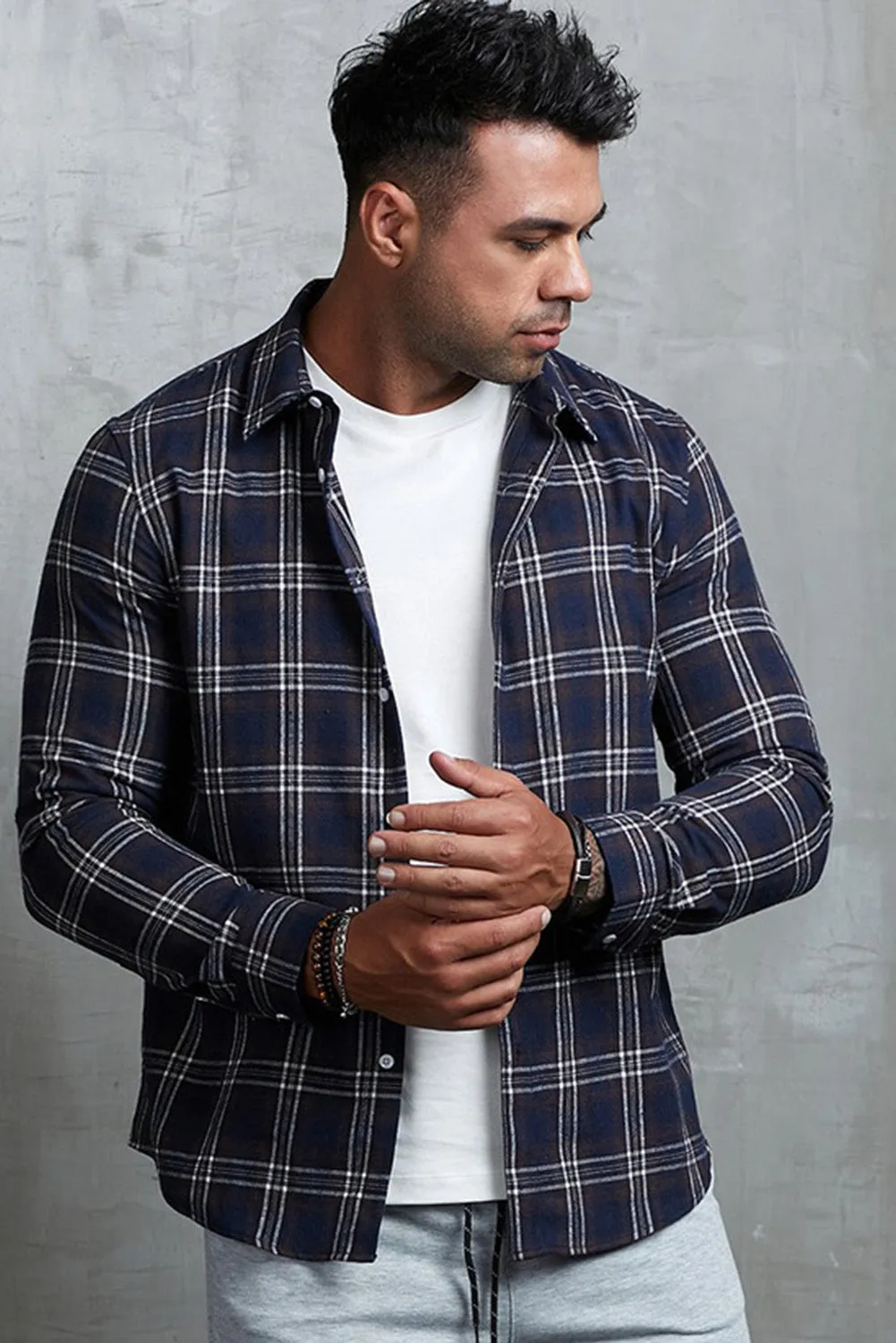 Men's Plaid Print Button Up Long Sleeve Shirt