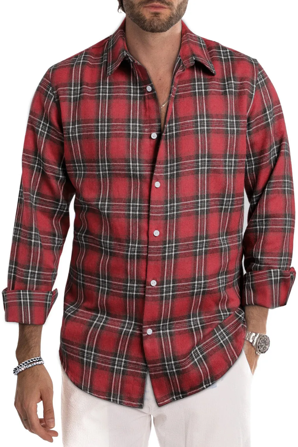 Men's Plaid Print Button Up Long Sleeve Shirt