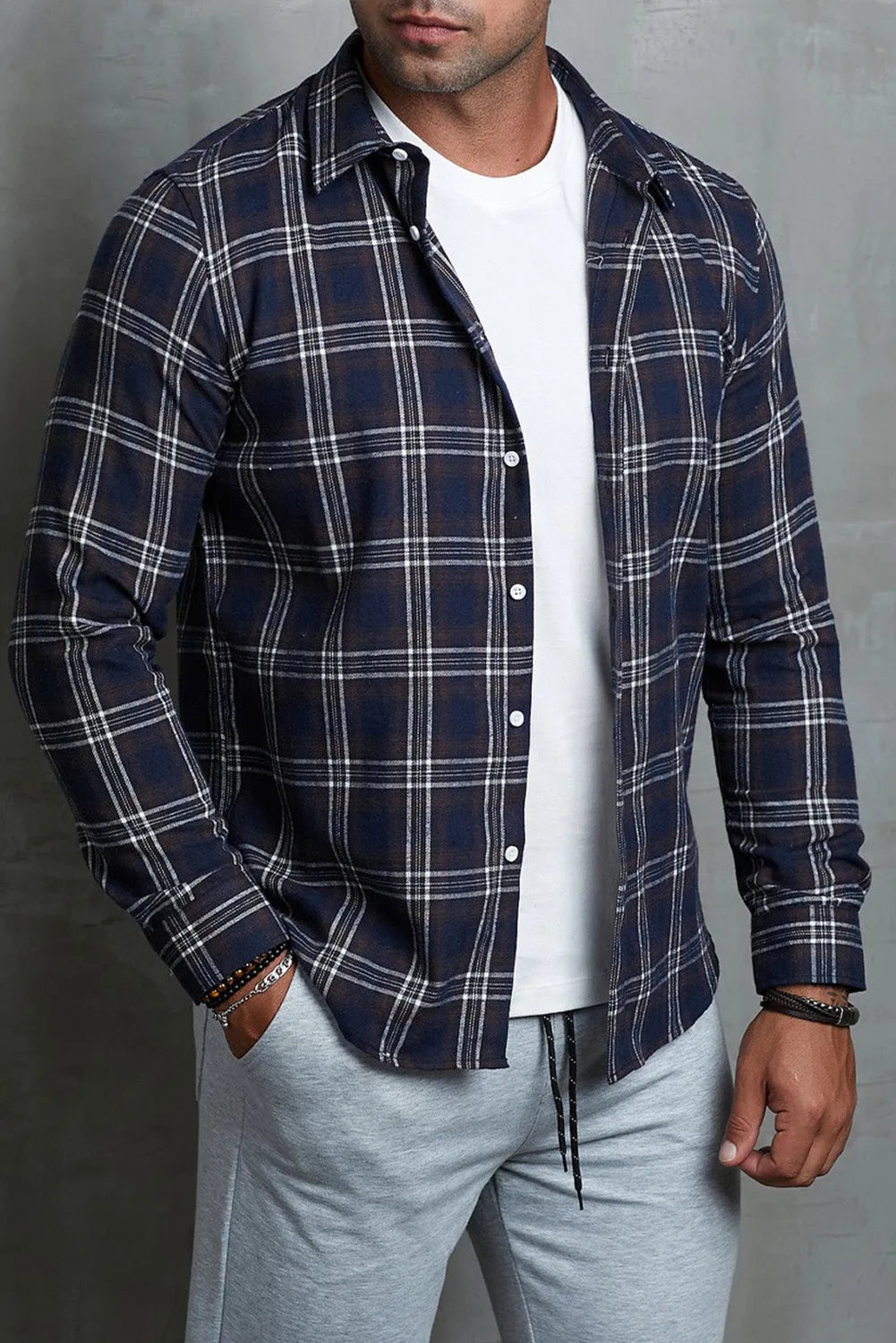 Men's Plaid Print Button Up Long Sleeve Shirt