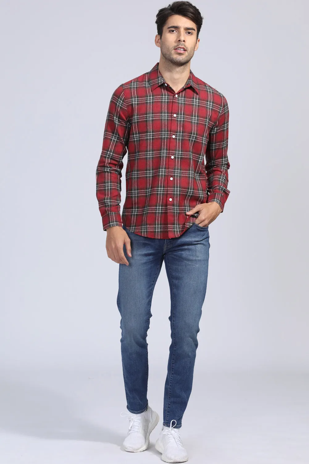 Men's Plaid Print Button Up Long Sleeve Shirt