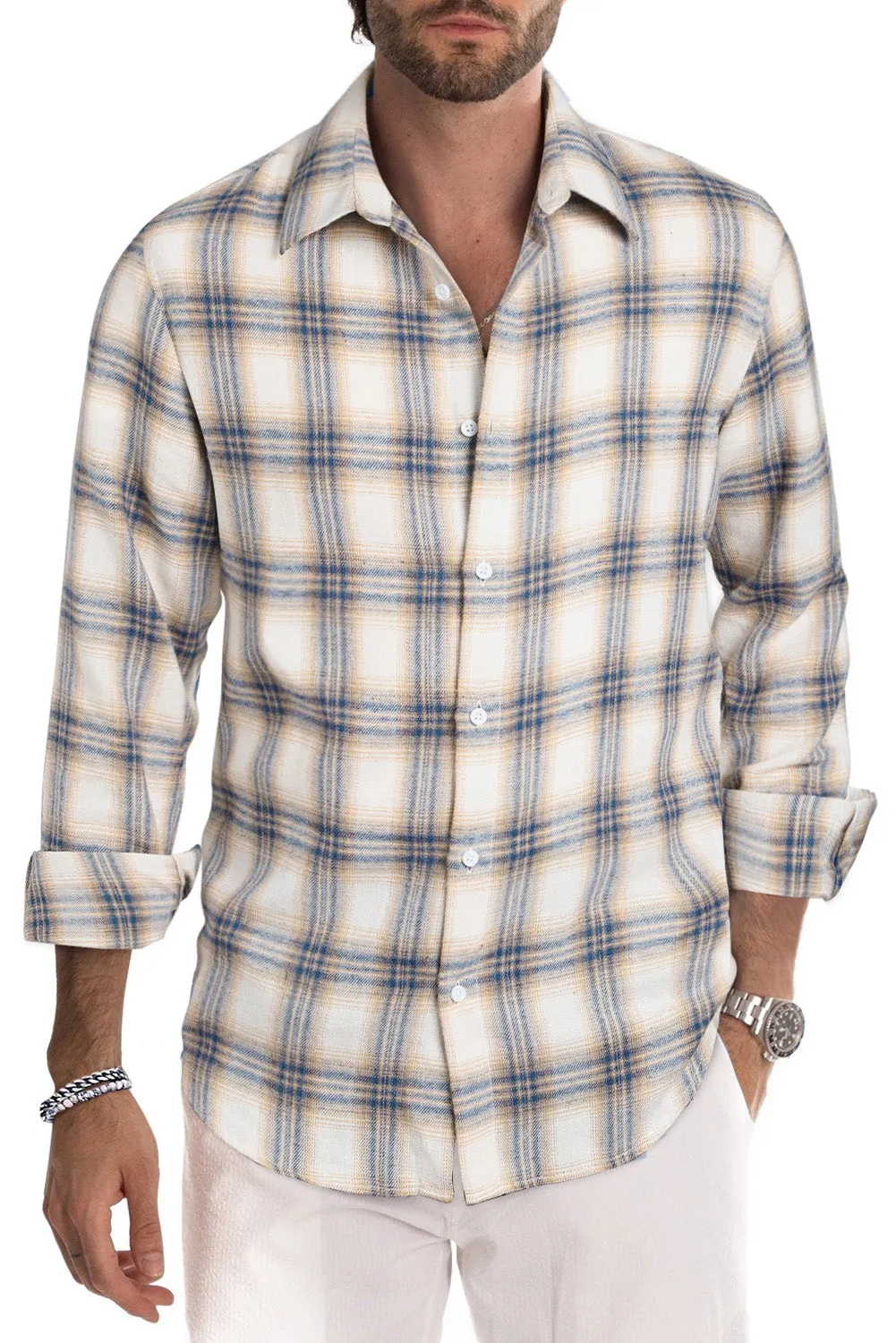 Men's Plaid Print Button Up Long Sleeve Shirt