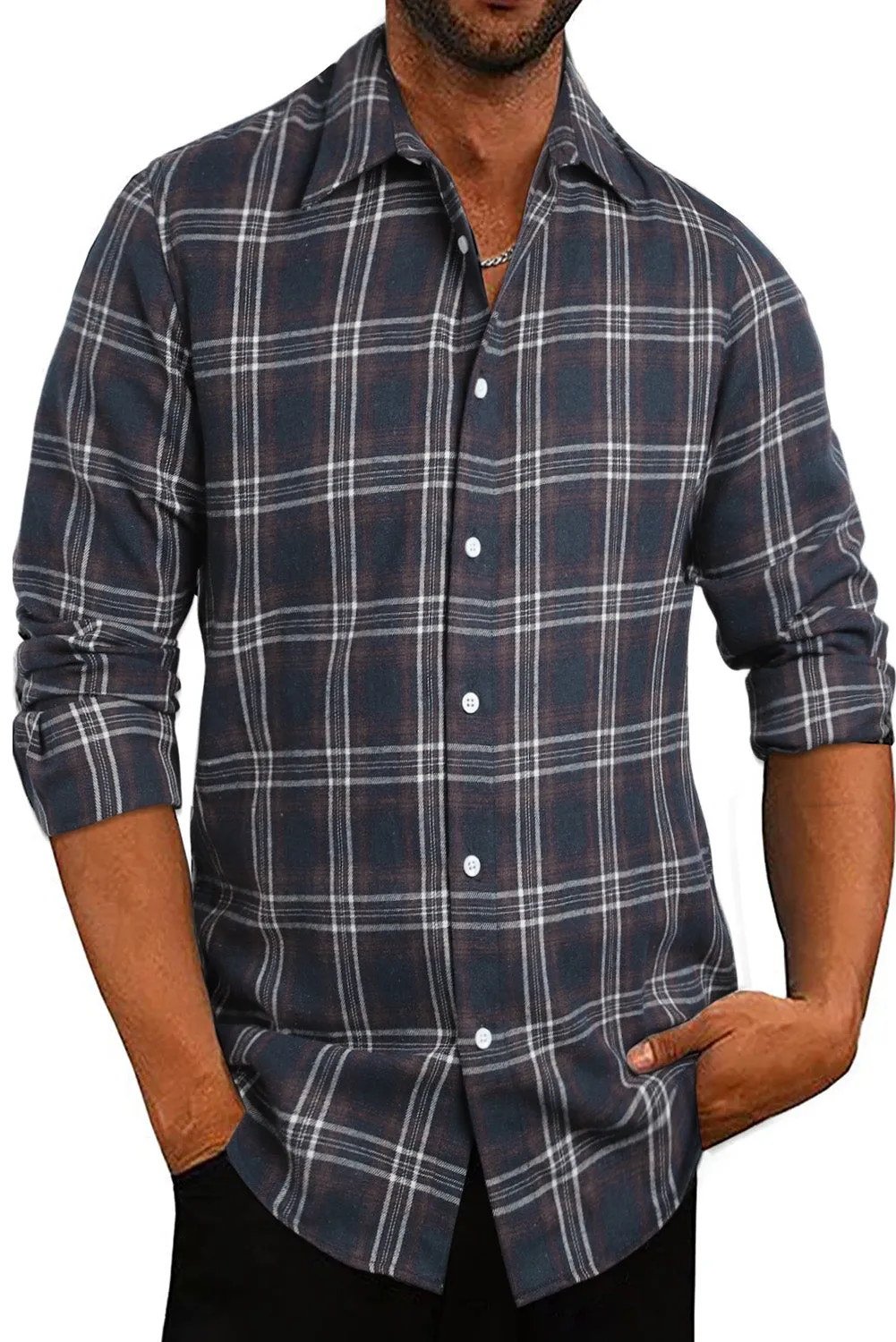 Men's Plaid Print Button Up Long Sleeve Shirt