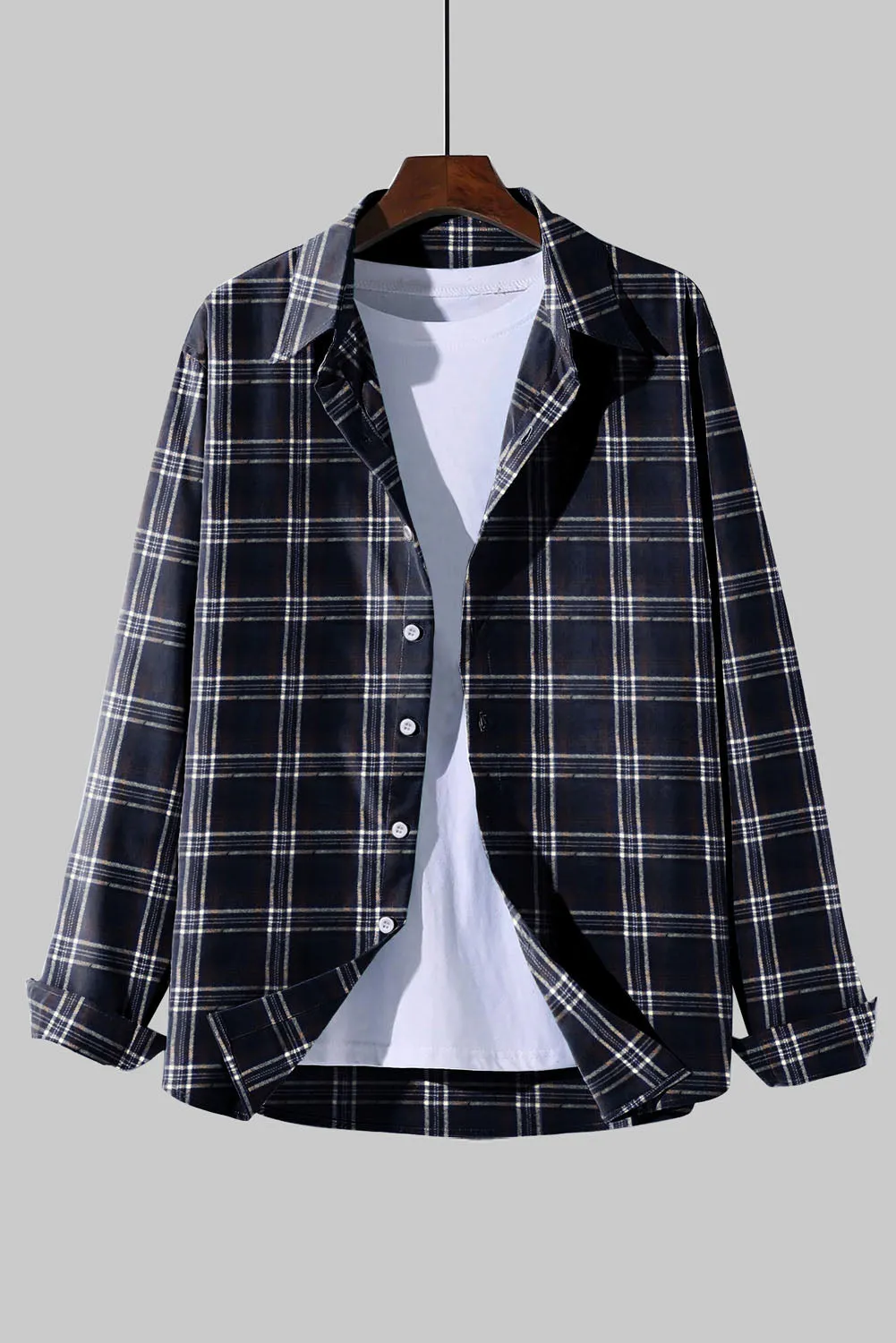 Men's Plaid Print Button Up Long Sleeve Shirt