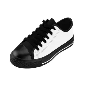 Men's White Low Top Sneakers, Solid White Men's Running Low Top Premium Sneakers (US Size: 7-14)