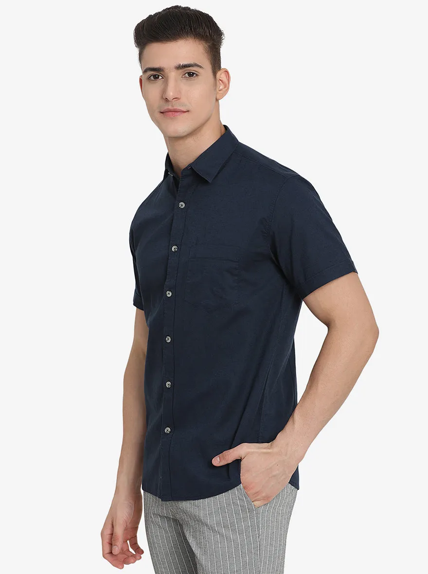 Midnight Navy Solid Slim Fit Semi Casual Shirt | Greenfibre