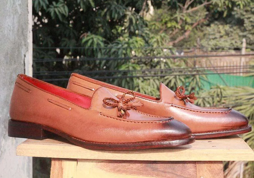 New Handmade Men's Brown Leather Tassel Loafer Shoes, Men Dress Formal Slip On Shoes