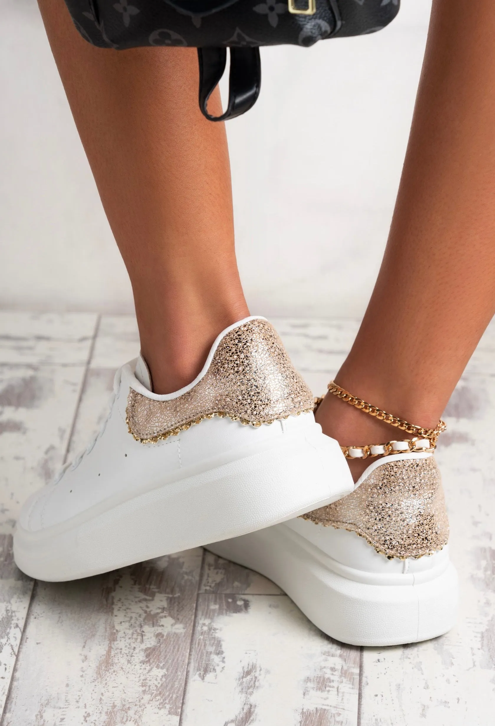 Oh So Fancy White Metallic Detail Platform Trainer