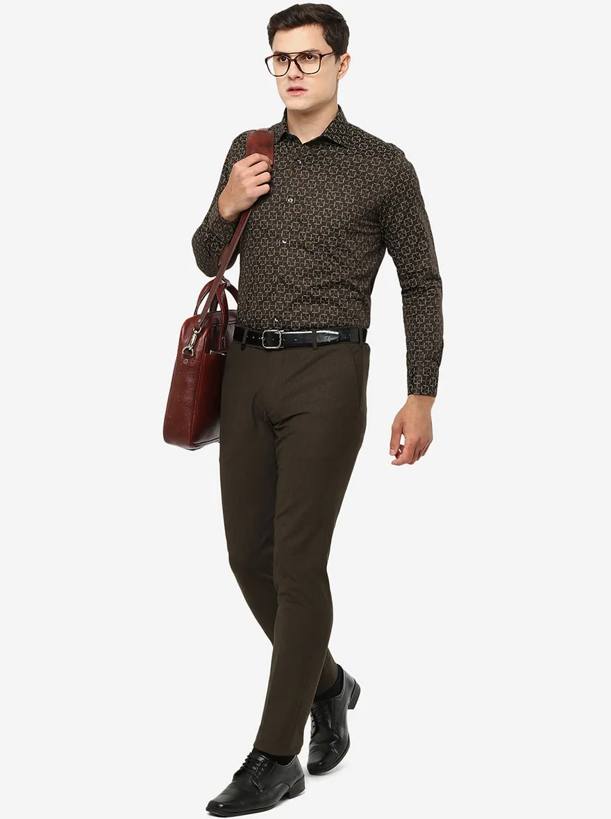 Olive Brown Solid Super Slim Fit Formal Trouser | JadeBlue