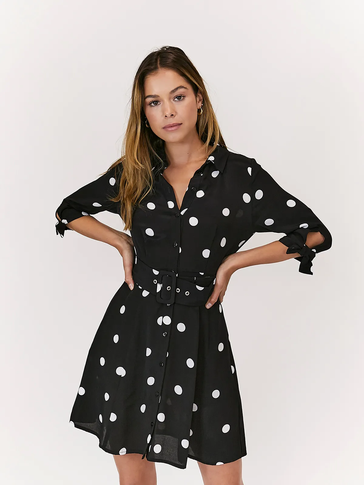 Olivia Mini Belted Shirt Dress / Mono Spot