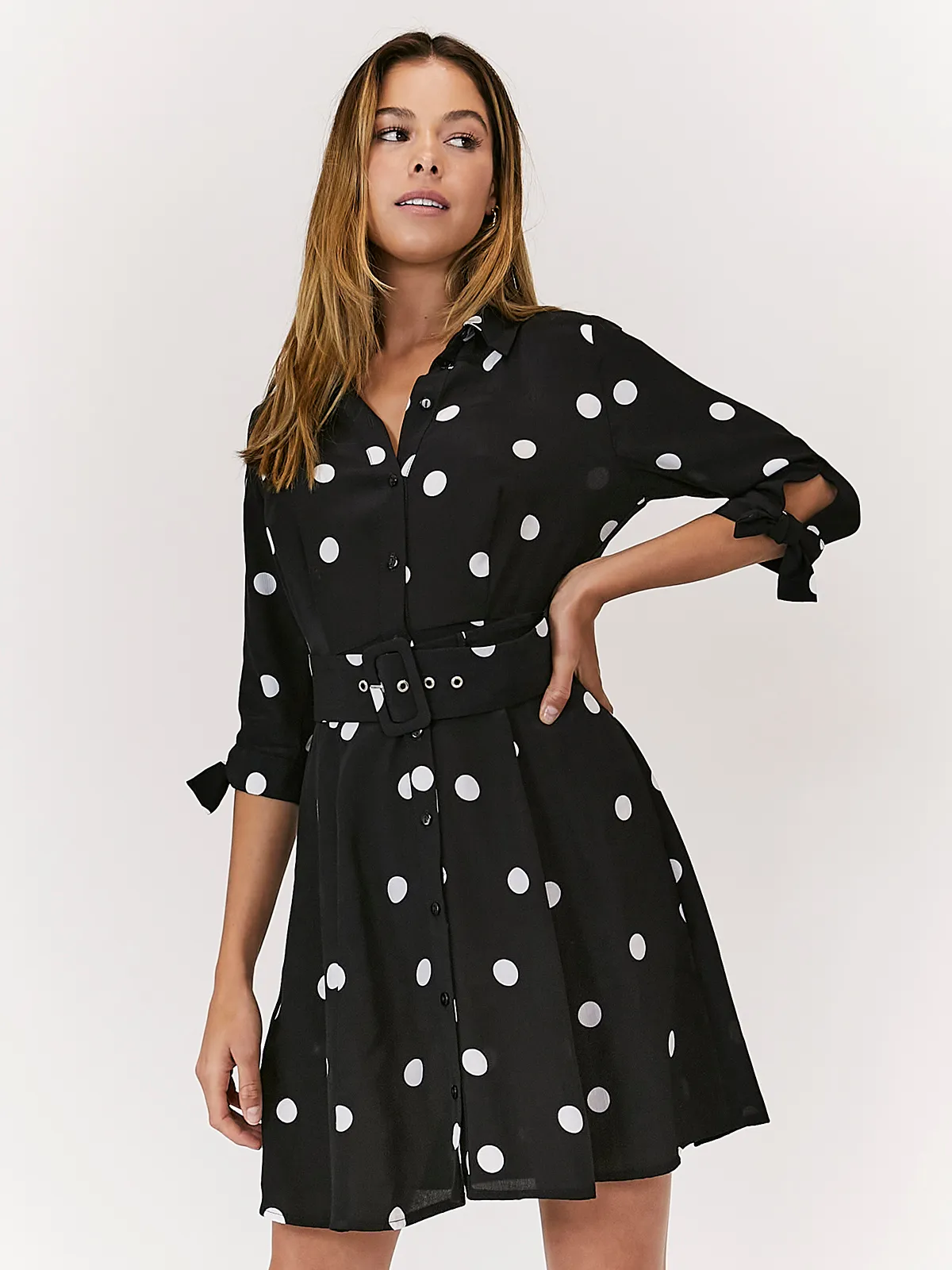 Olivia Mini Belted Shirt Dress / Mono Spot