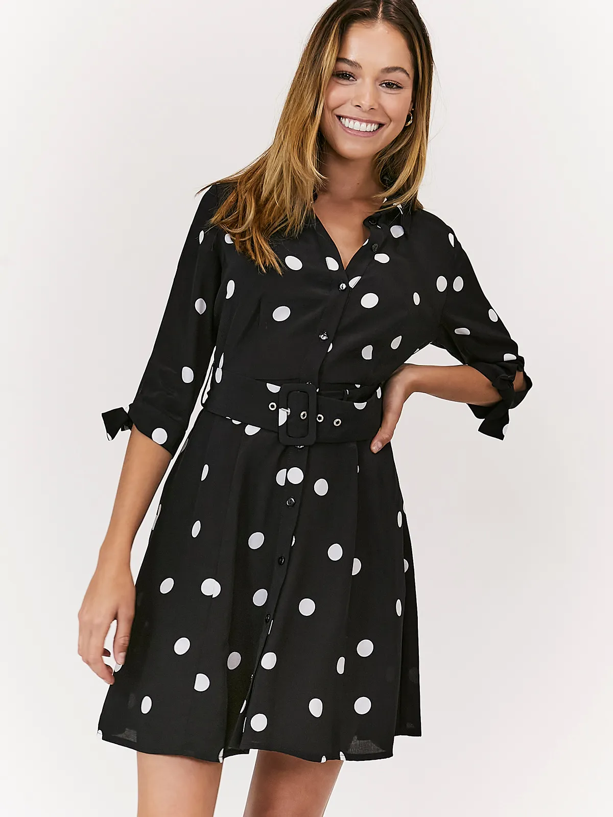 Olivia Mini Belted Shirt Dress / Mono Spot